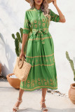 Elegant College Print Frenulum Shirt Collar A Line Dresses