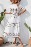 Elegant College Print Frenulum Shirt Collar A Line Dresses