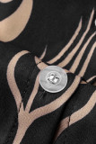 Elegant College Print Frenulum Shirt Collar A Line Dresses