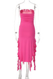 Sexy Street Solid Hollowed Out Asymmetrical Strapless Sleeveless Dress Dresses
