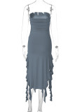 Sexy Street Solid Hollowed Out Asymmetrical Strapless Sleeveless Dress Dresses