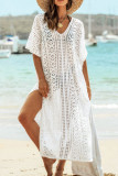 Sexy Vacation Solid Hollowed Out Slit Swimwears Cover Up