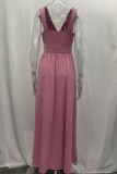 Celebrities Elegant Solid Slit Fold V Neck Irregular Dress Dresses