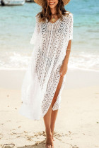 Sexy Vacation Solid Hollowed Out Slit Swimwears Cover Up