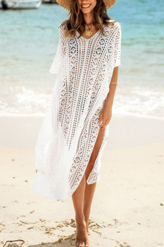 Sexy Vacation Solid Hollowed Out Slit Swimwears Cover Up