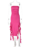 Sexy Street Solid Hollowed Out Asymmetrical Strapless Sleeveless Dress Dresses