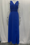 Celebrities Elegant Solid Slit Fold V Neck Irregular Dress Dresses