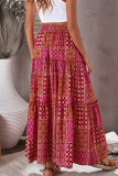 Elegant College Vacation Geometric Patchwork Draw String High Waist Type A Patchwork Bottoms