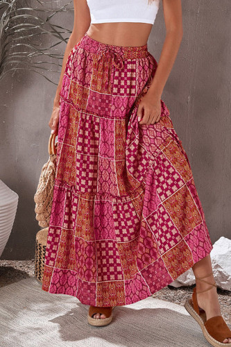 Elegant College Vacation Geometric Patchwork Draw String High Waist Type A Patchwork Bottoms
