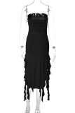Sexy Street Solid Hollowed Out Asymmetrical Strapless Sleeveless Dress Dresses