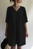 Casual College Solid V Neck A Line Dresses