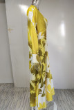 Sexy Elegant Print Frenulum V Neck Evening Dress Dresses