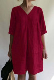 Casual College Solid V Neck A Line Dresses