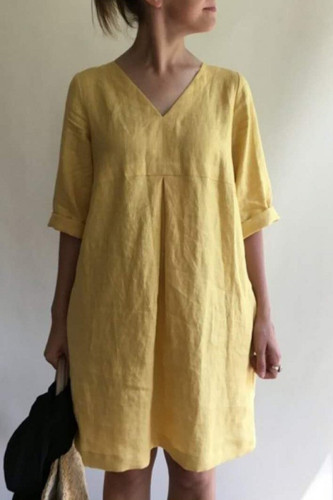 Casual College Solid V Neck A Line Dresses