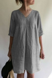 Casual College Solid V Neck A Line Dresses