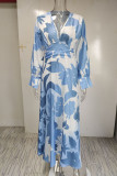 Sexy Elegant Print Frenulum V Neck Evening Dress Dresses