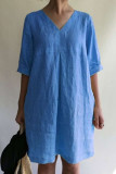 Casual College Solid V Neck A Line Dresses