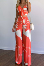 Sexy Casual Floral Patchwork V Neck Sleeveless Two Pieces