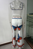Sexy College Print Patchwork V Neck Sleeveless Two Pieces