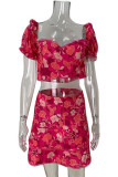 Sexy Vacation Print Patchwork V Neck Short Sleeve Two Pieces