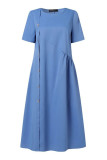 Casual Daily Solid Pocket Buttons O Neck A Line Dresses