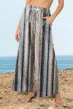 Casual College Striped Pocket Contrast Loose High Waist Wide Leg Full Print Bottoms