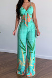 Sexy Casual Floral Patchwork V Neck Sleeveless Two Pieces