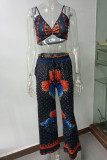 Sexy College Print Patchwork V Neck Sleeveless Two Pieces