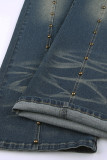 Street College Solid Rivets Low Waist Skinny Denim Jeans