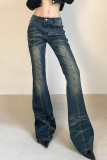 Street College Solid Rivets Low Waist Skinny Denim Jeans