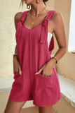 Casual Simplicity Solid Pocket U Neck Loose Rompers