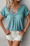 Casual Simplicity Solid Buttons V Neck T-Shirts