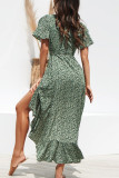 Sexy Vacation Print Frenulum Flounce Asymmetrical V Neck Bandage Dress Dresses