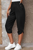 Casual Simplicity Solid Pocket Buttons Straight Mid Waist Harlan Solid Color Bottoms