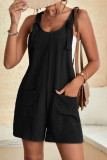 Casual Simplicity Solid Pocket U Neck Loose Rompers