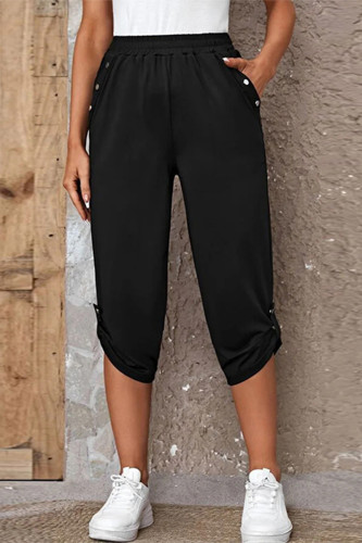 Casual Simplicity Solid Pocket Buttons Straight Mid Waist Harlan Solid Color Bottoms
