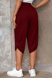 Casual Simplicity Solid Pocket Buttons Straight Mid Waist Harlan Solid Color Bottoms