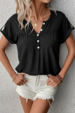 Casual Simplicity Solid Buttons V Neck T-Shirts