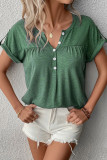 Casual Simplicity Solid Buttons V Neck T-Shirts