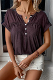 Casual Simplicity Solid Buttons V Neck T-Shirts