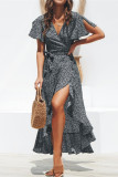 Sexy Vacation Print Frenulum Flounce Asymmetrical V Neck Bandage Dress Dresses