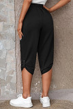 Casual Simplicity Solid Pocket Buttons Straight Mid Waist Harlan Solid Color Bottoms