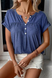 Casual Simplicity Solid Buttons V Neck T-Shirts