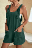 Casual Simplicity Solid Pocket U Neck Loose Rompers