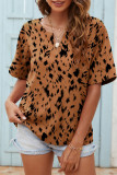 Casual College Print Patchwork V Neck T-Shirts