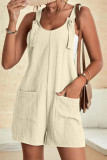 Casual Simplicity Solid Pocket U Neck Loose Rompers