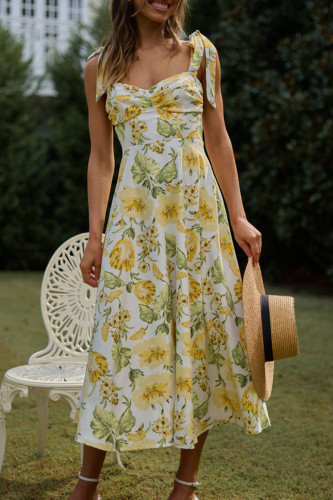 Sweet Elegant Floral Patchwork V Neck Sling Dress Dresses