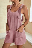 Casual Simplicity Solid Pocket U Neck Loose Rompers