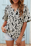 Casual College Print Patchwork V Neck T-Shirts