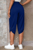 Casual Simplicity Solid Pocket Buttons Straight Mid Waist Harlan Solid Color Bottoms